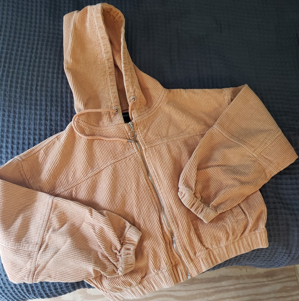 Forever 21 Peach/Orange Corduroy Hooded Zip-Up Jacketever